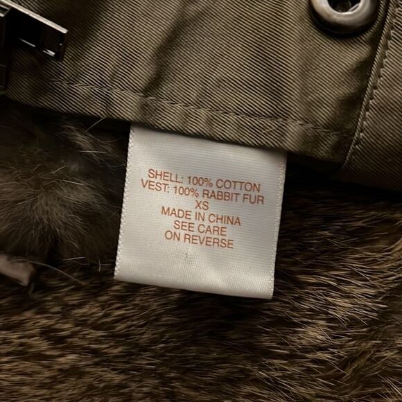 La Rok Luxe Army Green Safari Jacket w removable rabbit fur vest lining NWOT XS - Picture 5 of 10